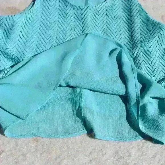 CANDIES 90s Y2K Teal Lace Tiered Cropped Flare Floaty Relaxed Tank Top Women XL - Picture 10 of 11